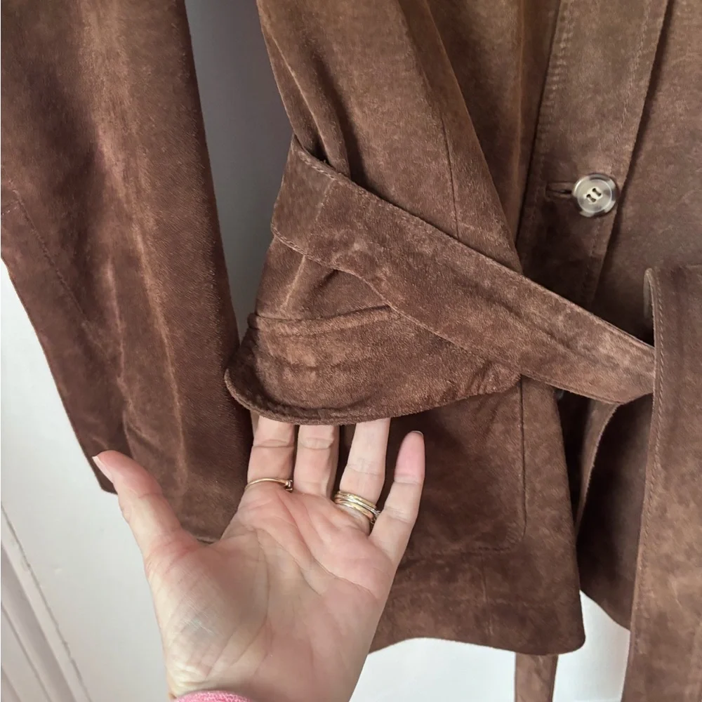 Women’s Vintage Denver Hayes Brown Suede Belted Buttoned Safari Jacket Large - Picture 3 of 12